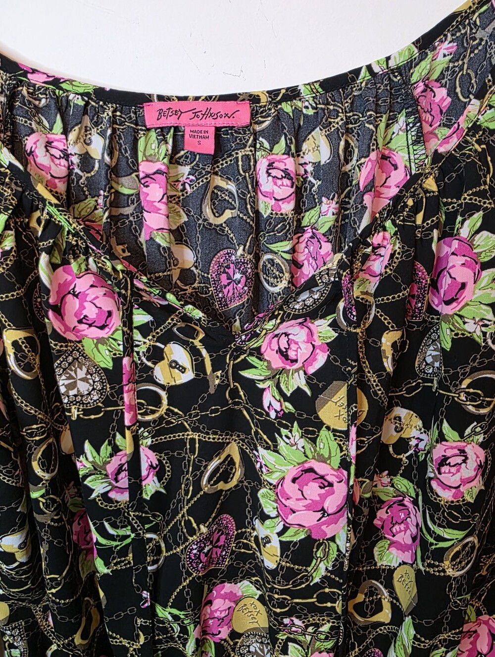Betsey Johnson Secret Garden Top Peasant Rose Chain Key Size Small Floral - Picture 4 of 10